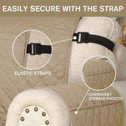 Sofa Cover Quilted Microfiber Three-Seat Panel Set with Two Foam Tubes, Straps and Side Pocket