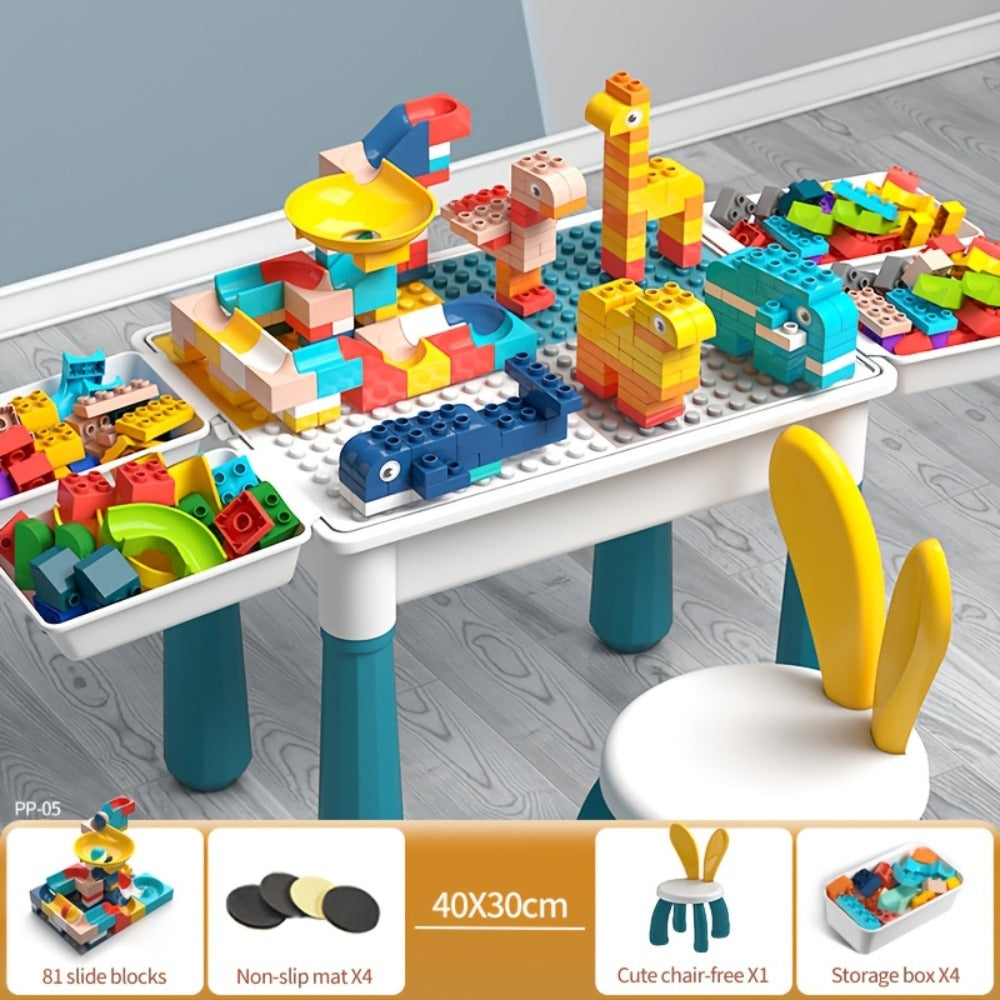 Kids Activity Table Building Blocks LEGO Compatible Play Table for Toddlers, Durable ABS Plastic Space-Saving Corner Design