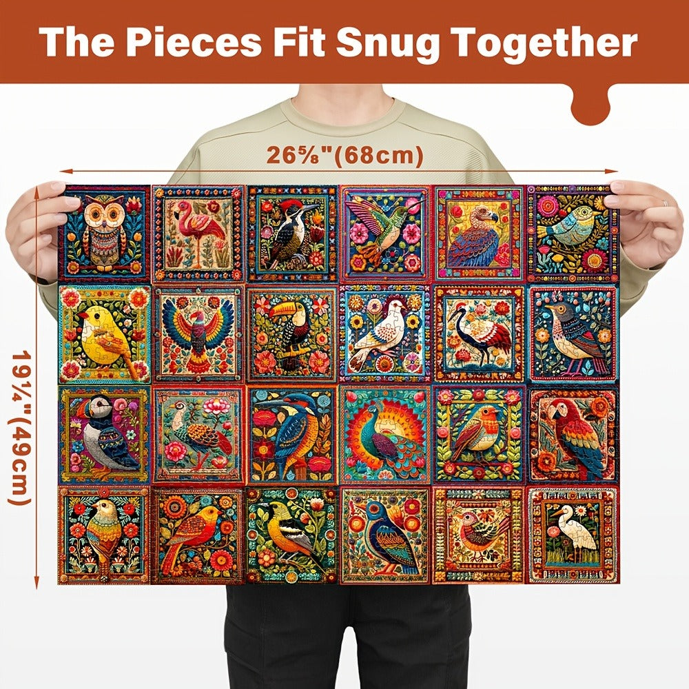1000 Piece Bird Puzzle for Adults Bird Crochet Design – Challenging Animal Jigsaw with Letters on Back, Family Game Night Home Decoration