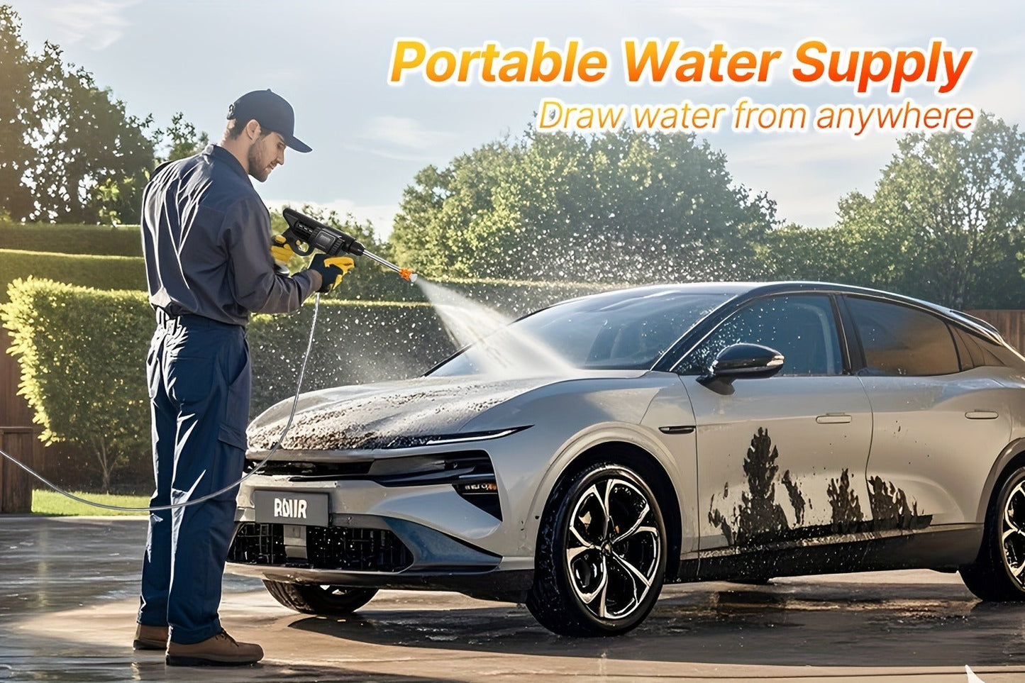 Cordless Pressure Washer 300W – 6-in-1 Nozzle, 1.3GPM Handheld Car Wash Gun with 15000mAh Battery, 60-Min Runtime for Car, Home