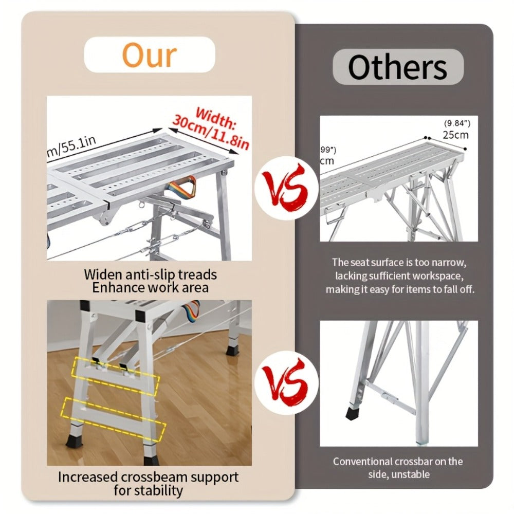 Folding Scaffold Step Stool Adjustable Height 39-79" Portable Steel Work Platform for Home Renovation Painting Car Washing RV Cleaning