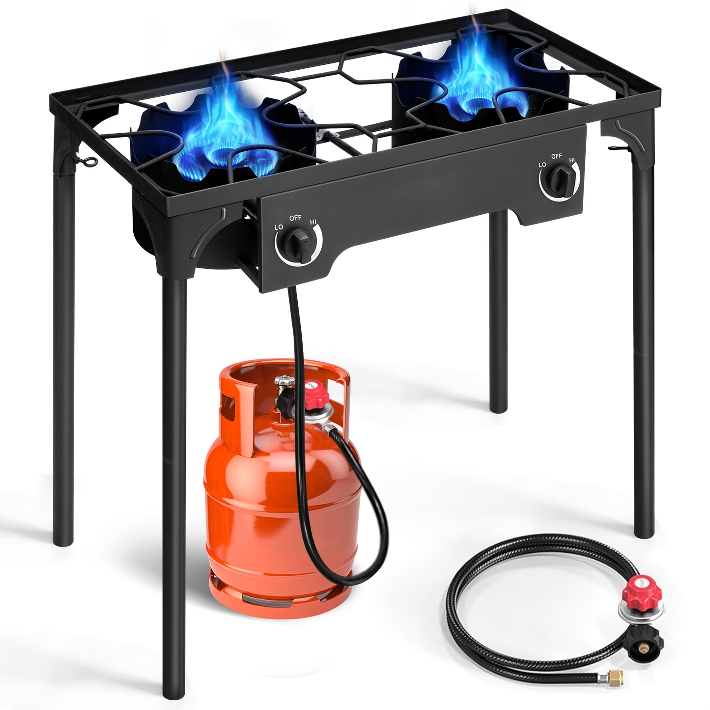 Outdoor Propane Burner Stove Cast Iron 1 or 3 Burner, 225000 BTU High-Pressure Cooker with Adjustable Heat