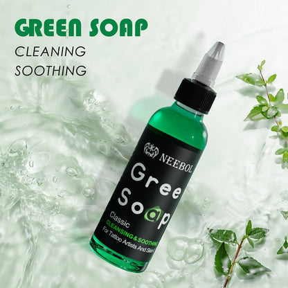 Tattoo Green Soap Concentrated Cleaning Solution 8.5oz with Squeeze Bottle Skin Prep Before During & After Tattooing Moisturizing Balm