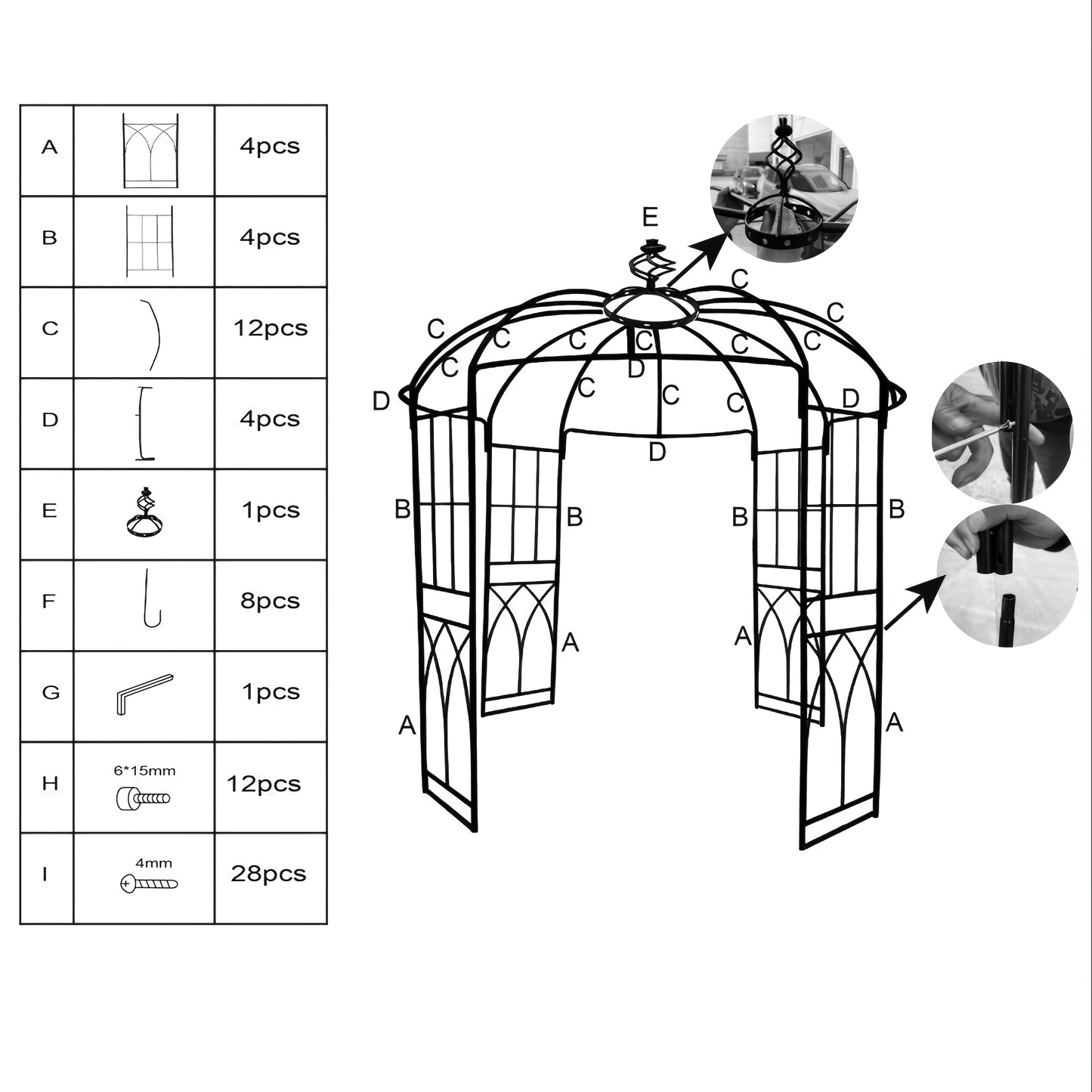 Garden Gazebo Arch 9ft Birdcage Pergola Climbing Plants Wedding Decor