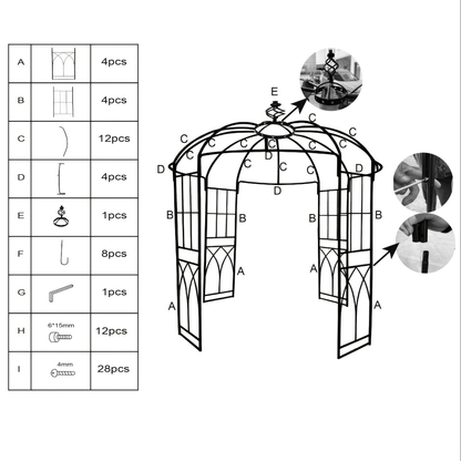 Garden Gazebo Arch 9ft Birdcage Pergola Climbing Plants Wedding Decor