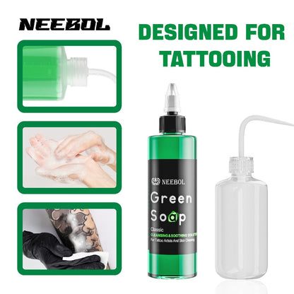 Tattoo Green Soap Concentrated Cleaning Solution 8.5oz with Squeeze Bottle Skin Prep Before During & After Tattooing Moisturizing Balm