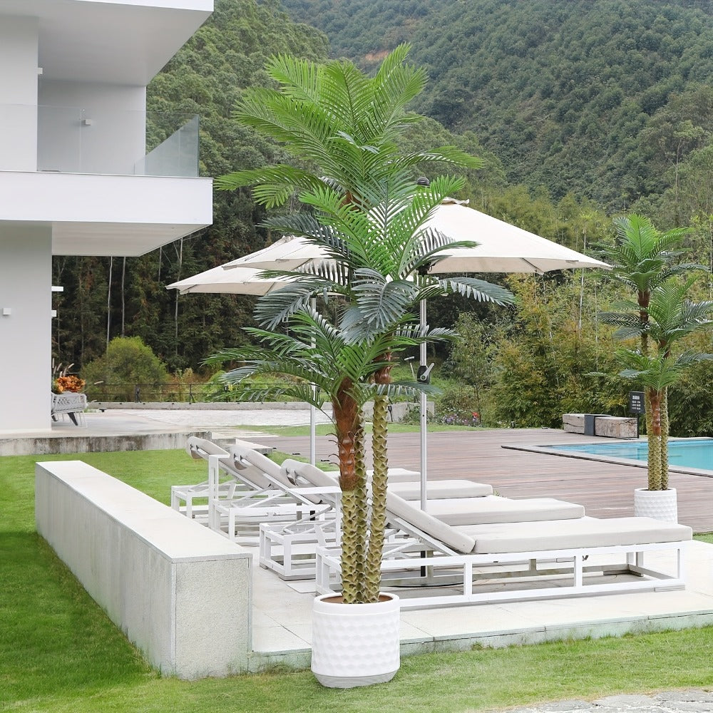 Artificial Palm Tree with Potted Base in 8 or 10 Foot Heights and Layered Golden Cane-Style Trunks