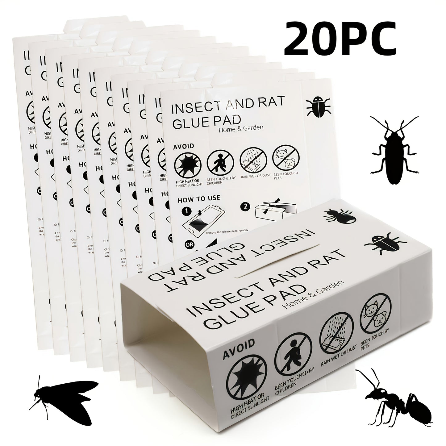 20-Piece Foldable Adhesive Insect Trap Cards for Flat, Box or Channel Placement Around Indoor Areas