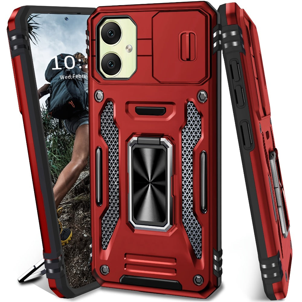 Samsung Galaxy Shockproof Magnetic Phone Case with 360° Rotating Ring Bracket & Sliding Lens Protector – Heavy Duty Cover for S24FE S23FE