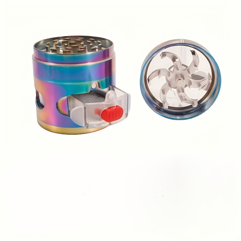 Spice Grinder 4-Layer Hand Crank Metal Herb Grinder, Colorful Rainbow Multifunctional Spice Crusher for Kitchen