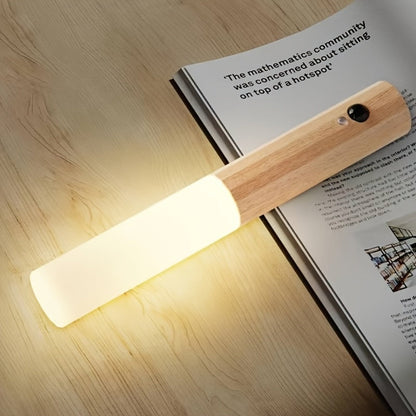 Motion Night Light Rechargeable LED, IPX4 Wood Grain & Walnut Under Cabinet Step Lamp for Staircase