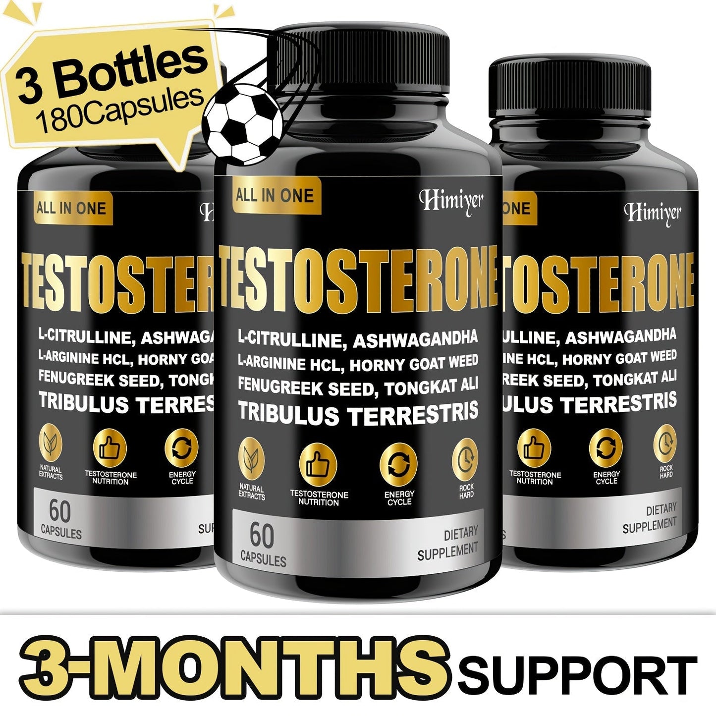 Male Testosterone Support Capsules with Maca Root, Epimedium, L-Citrulline & Ashwagandha, Men's Vitality