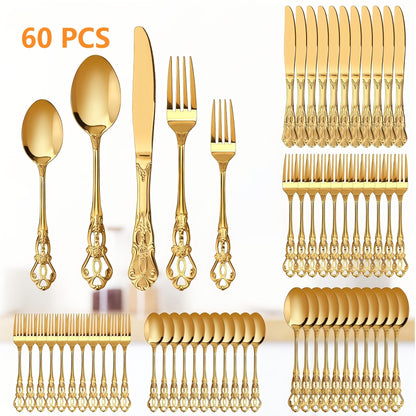 Stainless Steel Flatware Set – Vintage Royal Golden & Silver Silverware Set for 6, Rust-Resistant Dishwasher Safe Cutlery with Forks