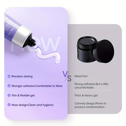Press-On Nail Glue Gel Kit 30g with UV Lamp – Strong Long-Lasting Solid Nail Glue, 60ml Remover & Buffer for False Nails