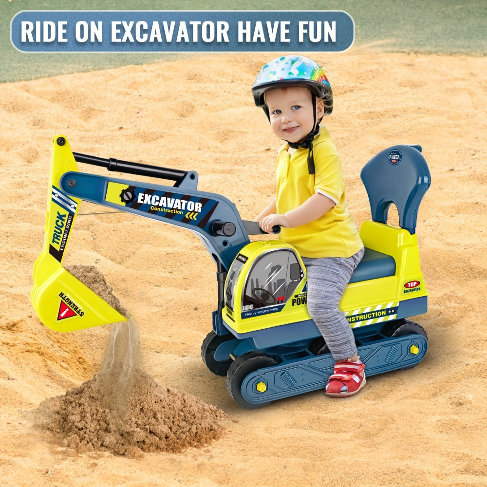 Kids Ride On Excavator Toy Large Beach Sand Digger with Working Scoop Arm, Outdoor Engineering Construction Toy for Toddlers Ages 2-6