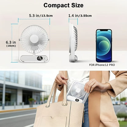 Portable USB Desktop Fan 3000mAh Battery, Ultra-Quiet 5-Speed Foldable Fan with 180° Adjustable Tilt and Digital Power Display