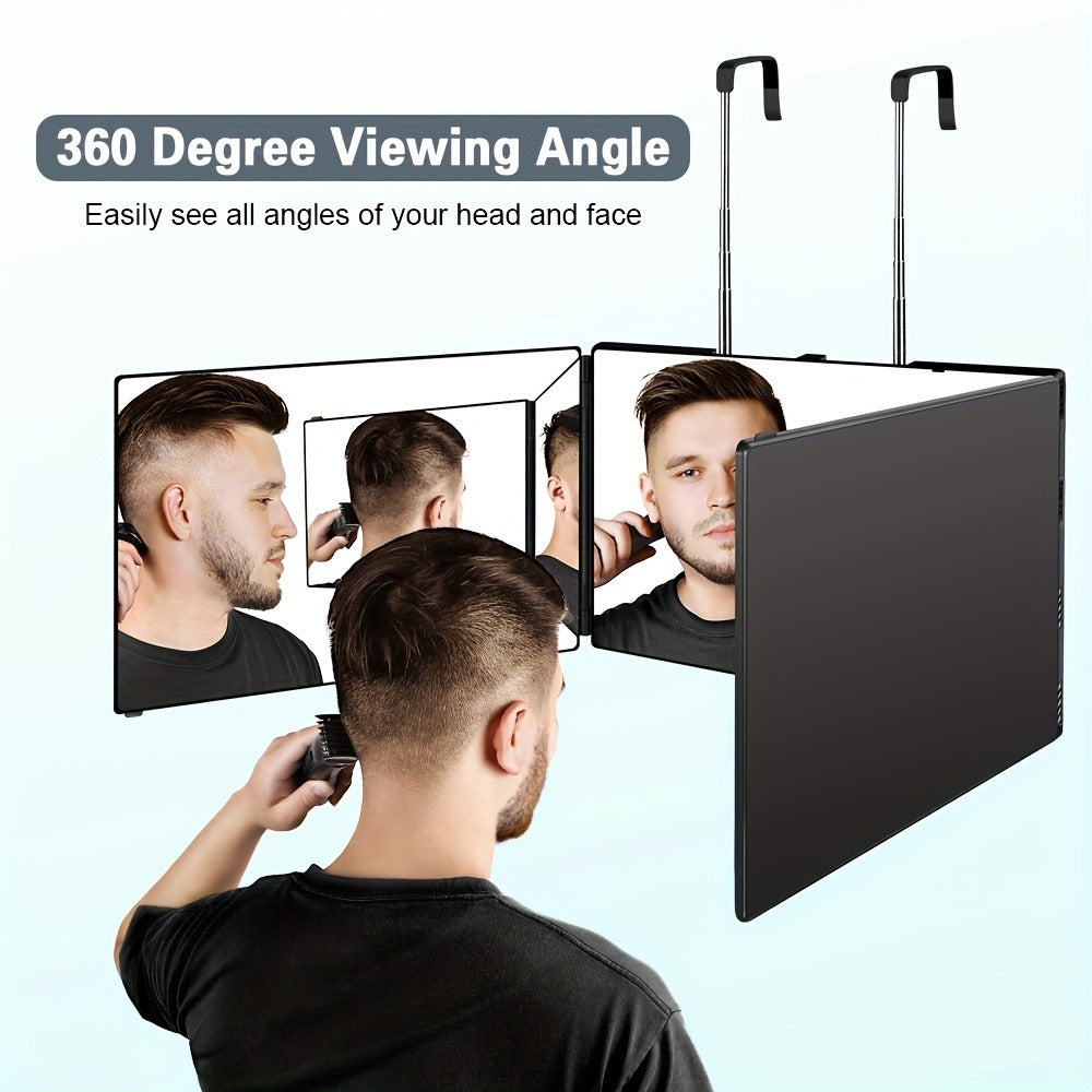 3 Way Mirror for Self Hair Cutting 360° Trifold Barber Mirror Set – Anti-Fog HD Glass, Oil-Rubbed Finish