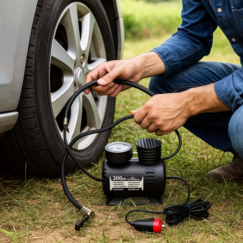 12V Car Tire Inflator Pump 300PSI, Portable Air Compressor for Car Truck Motorcycle Bike Tires, No Battery Needed