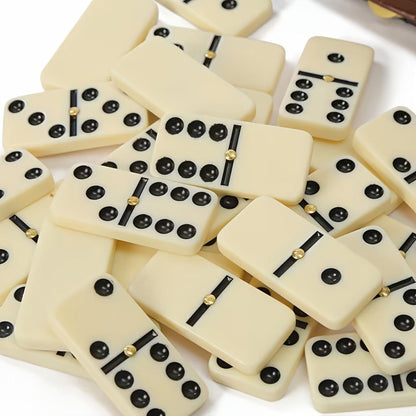 Double 6 Domino Set with Storage Case & Metal Spinner – 28 Tiles Classic Black Domino Game for Adults Kids Family | Premium Packaging 1 or 2