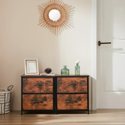 Nightstand with 2 Storage Drawers, 20" Bedside Table with Wooden Top & Fabric Cabinet, Steel Frame Mini Dresser for Bedroom