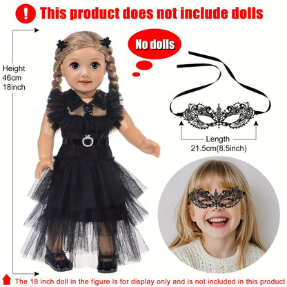 18 Inch Doll Halloween Costume Black Tulle Cake Dress with Black Bow Hair Clip with the Listed Color, Size or Set Options for Everyday Use