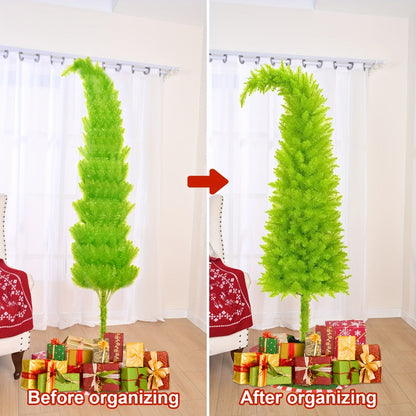 6 Foot Artificial Christmas Tree with Lights Tree Skirt and Christmas Ball Bendable Xmas Tree for Entryways, Bedrooms and Living Spaces