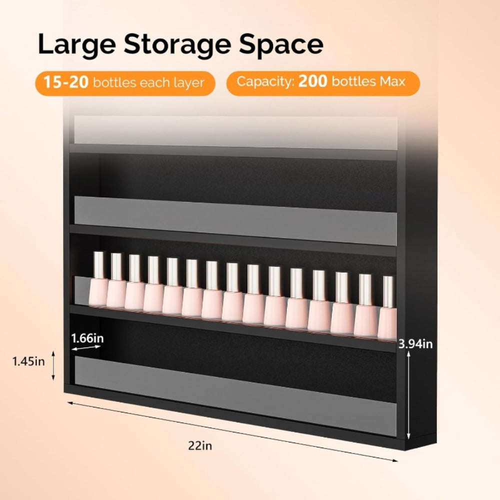 Wall Mount Nail Polish Rack Organizer 6 or 10 Tier with Acrylic Baffle Salon Display Shelf for Gel Polish