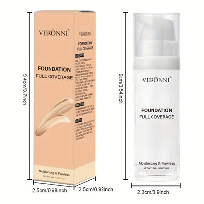 VERONNI White Matte Liquid Foundation Two-Bottle Set with Pump Dispensers and Full-Coverage Label