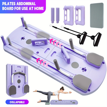 Foldable Pilates Board 8-in-1 with Resistance Bands – Anti-Slip Yoga Push-Up Board for Core Strength, Balance