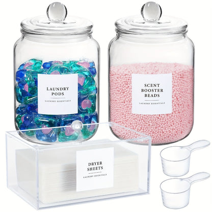 Airtight Glass Jars with Lids Labels and Spoons Half Gallon Storage Canisters for Laundry Detergent Pods Scent Booster Beads Kitchen Pantry
