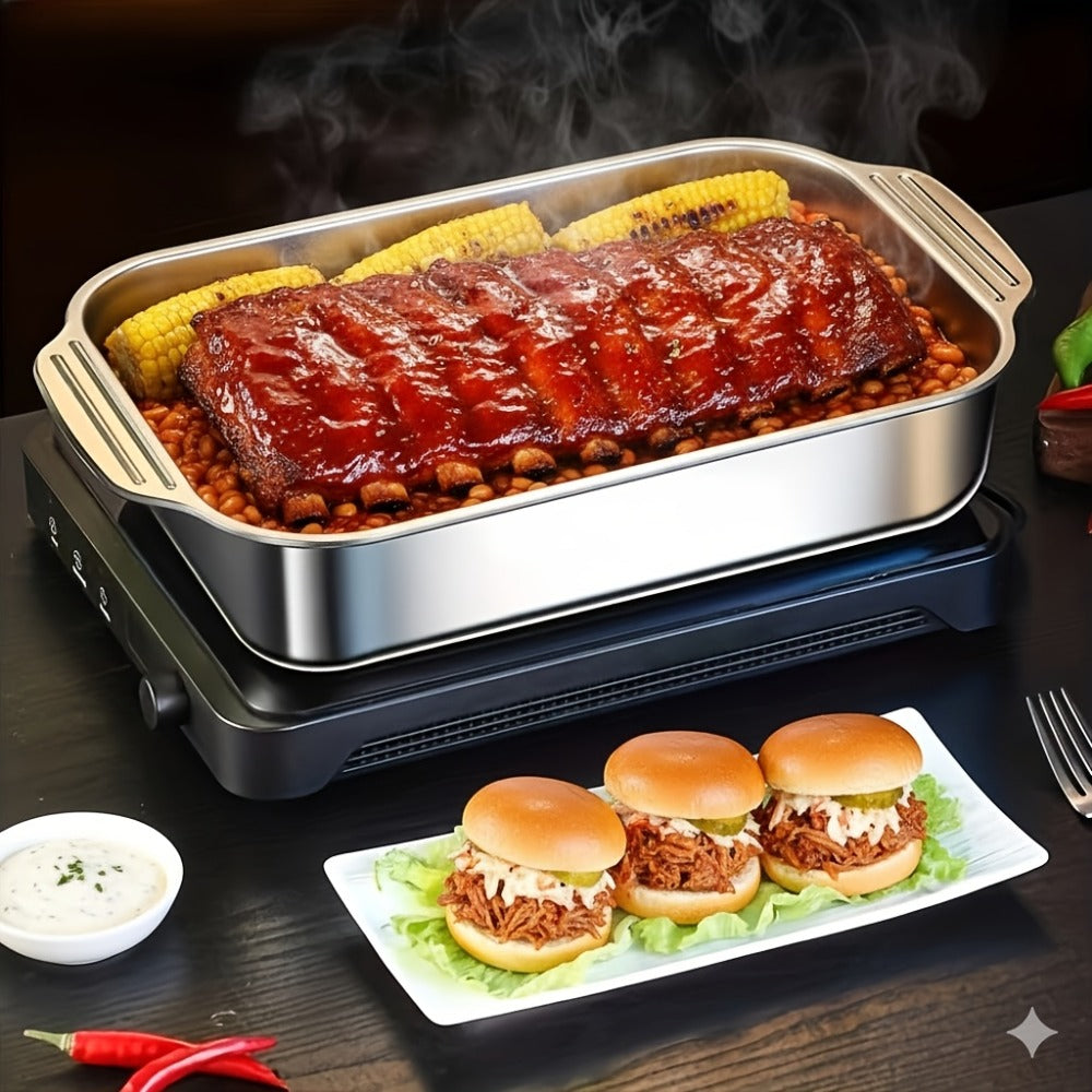 Stainless Steel Baking Pan Set 4-Piece, 2 Deep Roasting Pans & 2 Lidded Pans with Handles for Entryways, Bedrooms and Living Spaces