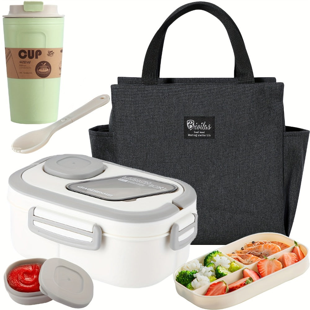 2-Layer Bento Lunch Box Set with Cup and Meal Bag - Multi-Grid Lunch Box for School, Office & Outdoor Picnics