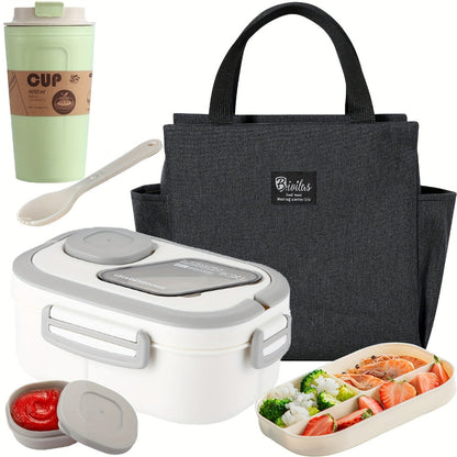 2-Layer Bento Lunch Box Set with Cup and Meal Bag - Multi-Grid Lunch Box for School, Office & Outdoor Picnics