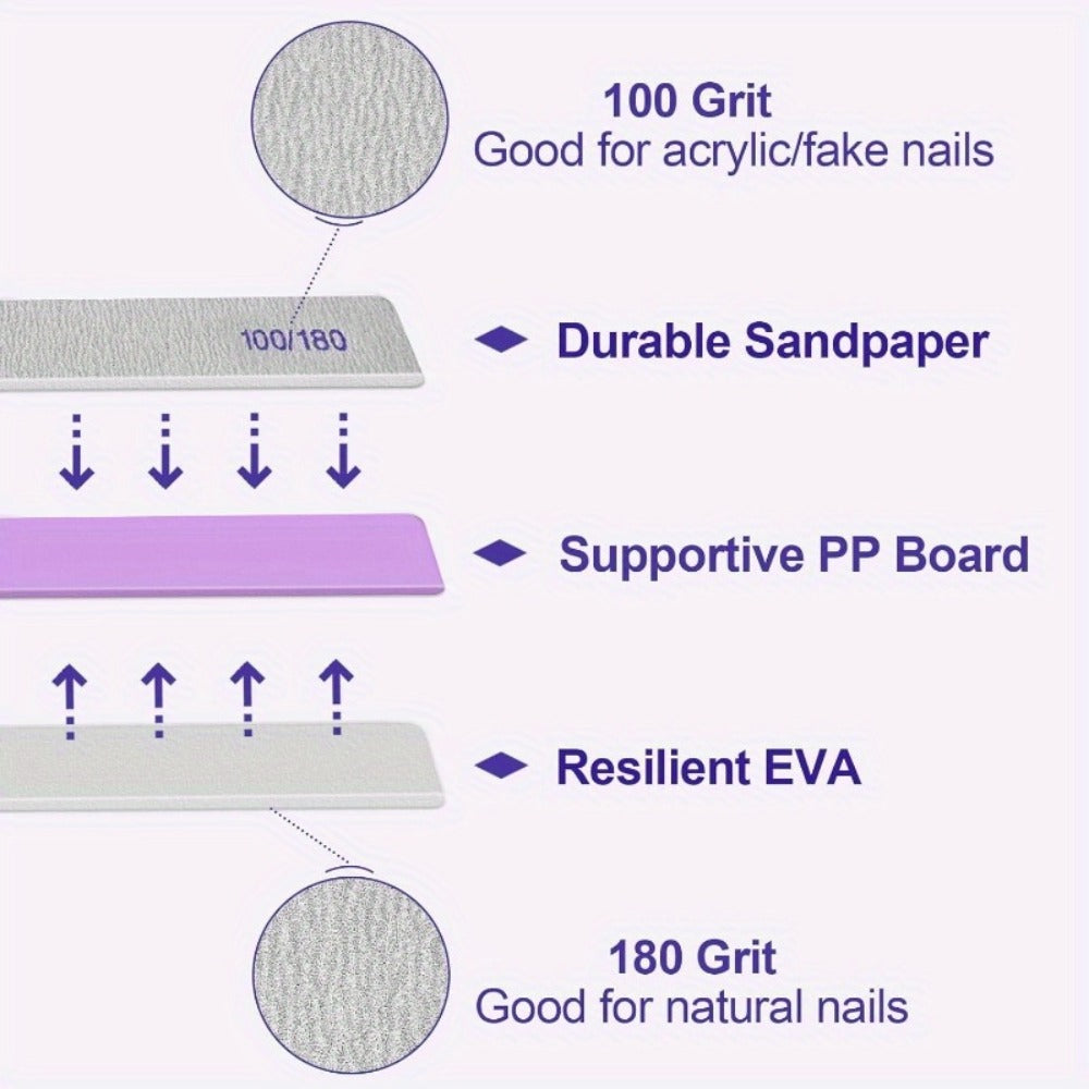 Emery Boards Nail Files 50 Pack 100 180 Grit Double Sided Professional Fingernail Filer Set Reusable for Natural Acrylic Gel Nails Manicure