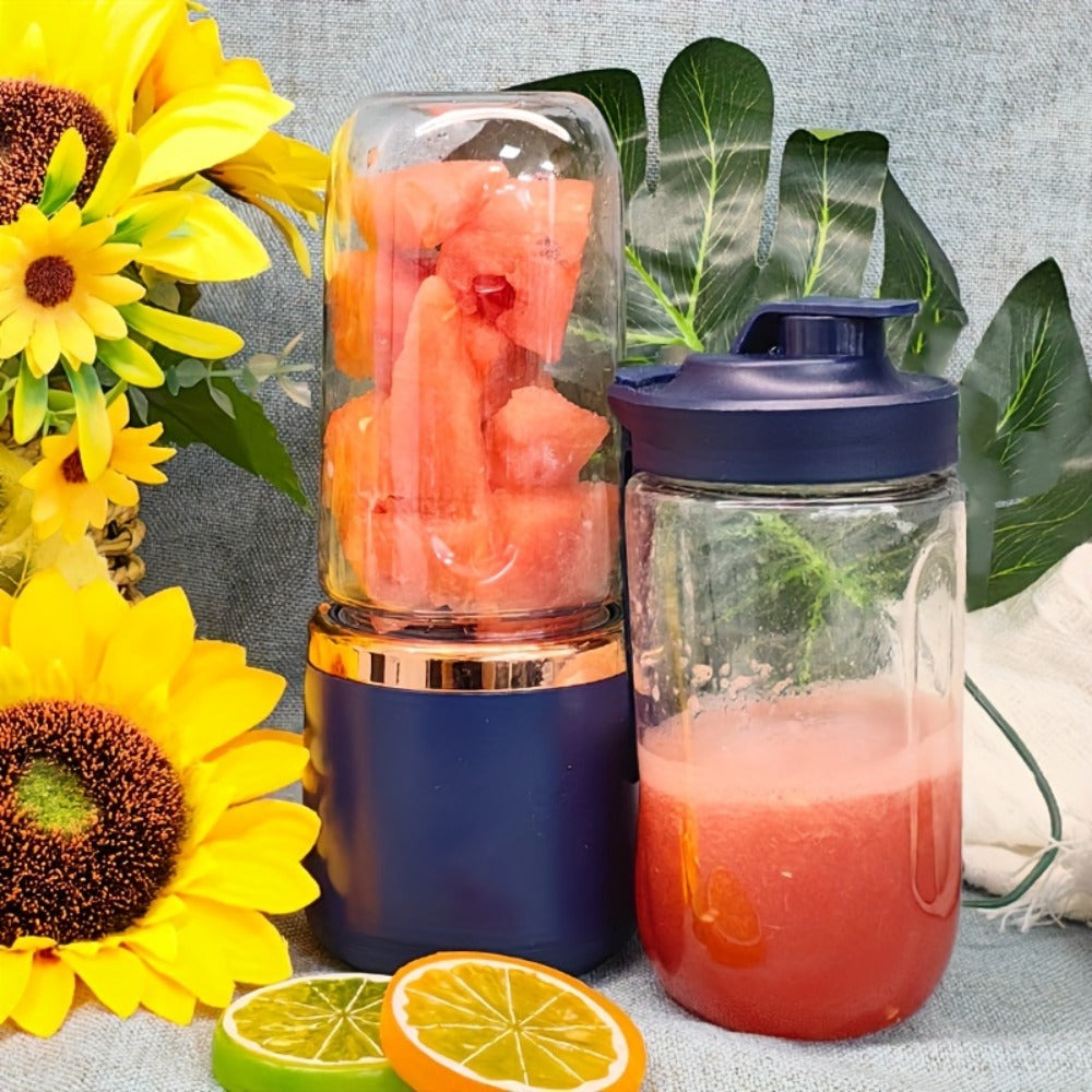 Portable Blender Juicer Double Cup 1500mAh Rechargeable, Food-Grade ABS Multifunctional Fruit Vegetable Juicer