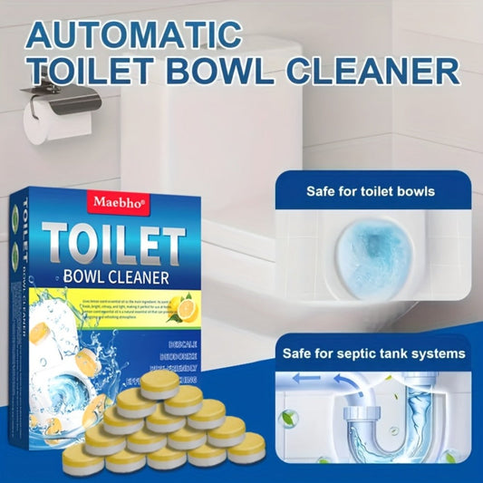 Yellow Toilet Bowl Cleaner Tablets with Lemon Graphics and 24-Piece Box Option in Pictured 10 x 14 cm Package