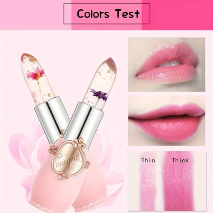 Lip Balm emaymei 6-Piece Flower Jelly Stick Set with Clear Gloss Texture and Pink Gift Box