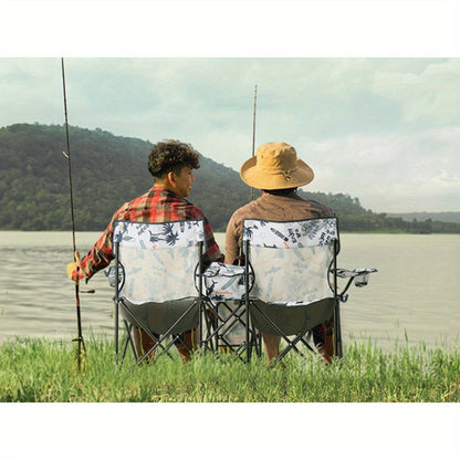 Folding Fishing Chair with Sun Umbrella – 2-Seat Portable Outdoor Chair, Iron Alloy Frame & Oxford Fabric, Built-In Storage Bag & Carry Bag