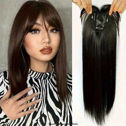 Hair Topper with Bangs for Women Thinning Hair Crown Coverage 10 Inch Lightweight Clip In Top Wig Volume Boost Black Dark Brown Light Brown