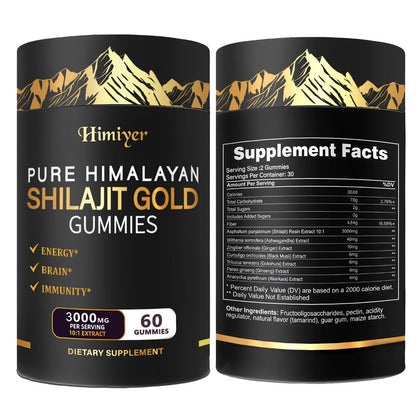 Herbal Supplement with Himiyer Label, Shilajit Gold Gummies 3000mg per Serving, 60 Gummies, One or Three Pieces