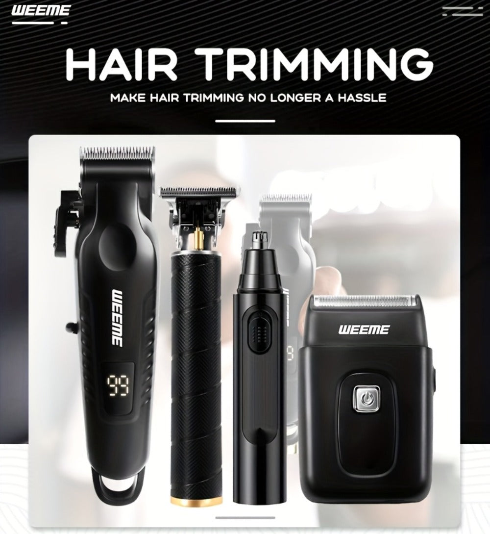 Zinc Alloy Men's Grooming Kit – USB Rechargeable Hair Clipper, Nose Trimmer, Electric Shaver & Detail Trimmer Set, 3500mAh Battery