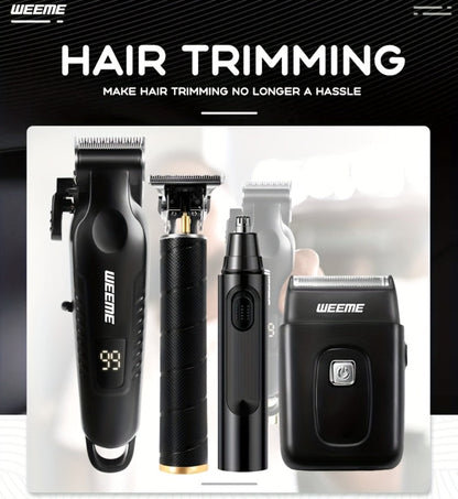 Zinc Alloy Men's Grooming Kit – USB Rechargeable Hair Clipper, Nose Trimmer, Electric Shaver & Detail Trimmer Set, 3500mAh Battery