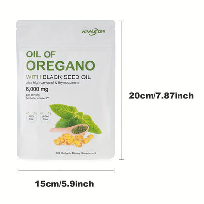 Herbal Supplements with HIMASTER Label, Oregano Oil 6000mg and Black Seed Oil 200mg, 300 Softgels