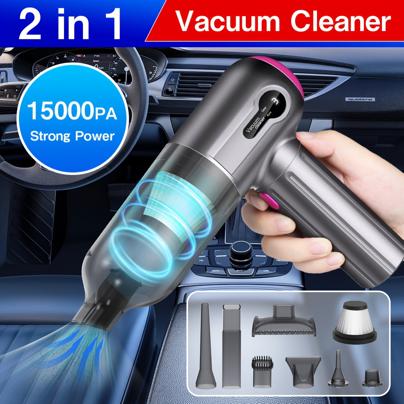Cordless Car Vacuum Cleaner USB Rechargeable, Powerful Handheld Vacuum with Blow & Suction, Multiple Accessories for Car