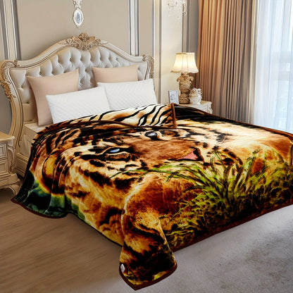 Reversible Plush Blanket 2-Ply 520GSM Milk Velvet - Queen King Size Blanket with Vibrant Animal & Floral Designs