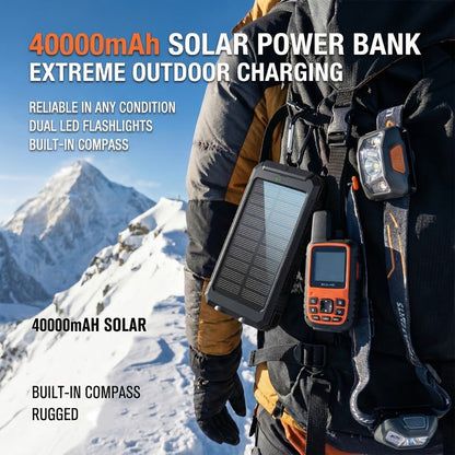 Power Bank for Camping, 20000mAh 40000mAh Portable Charger with Dual USB LED Flashlight & Compass – Waterproof External Battery Pack