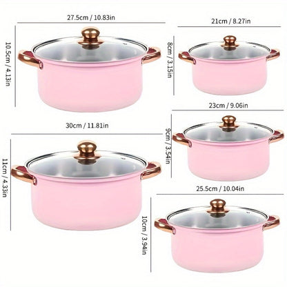 304 Stainless Steel Cookware Set with Golden Handles, 1/10/15pcs Deep Thick Soup Pot & Pan Set for Induction & Gas Stoves