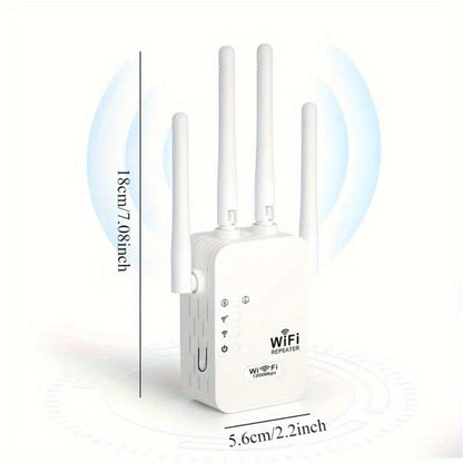 WiFi Extender 1300Mbps Dual Band AP & Relay Mode - 4 Powerful Antennas Full House Coverage, Ethernet Port
