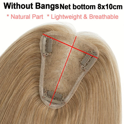 Hair Topper Human Hair Clip In Lace Base 8x10cm Curtain Bangs Thinning Hair Coverage 6-14 Inch | Highlight Blonde #27 #613 #12P613 #4P27