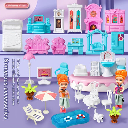 LED Dollhouse Playset for Girls, Purple Multi-Room Playhouse with Doll Figures, Puppies, Furniture & LED Lighting